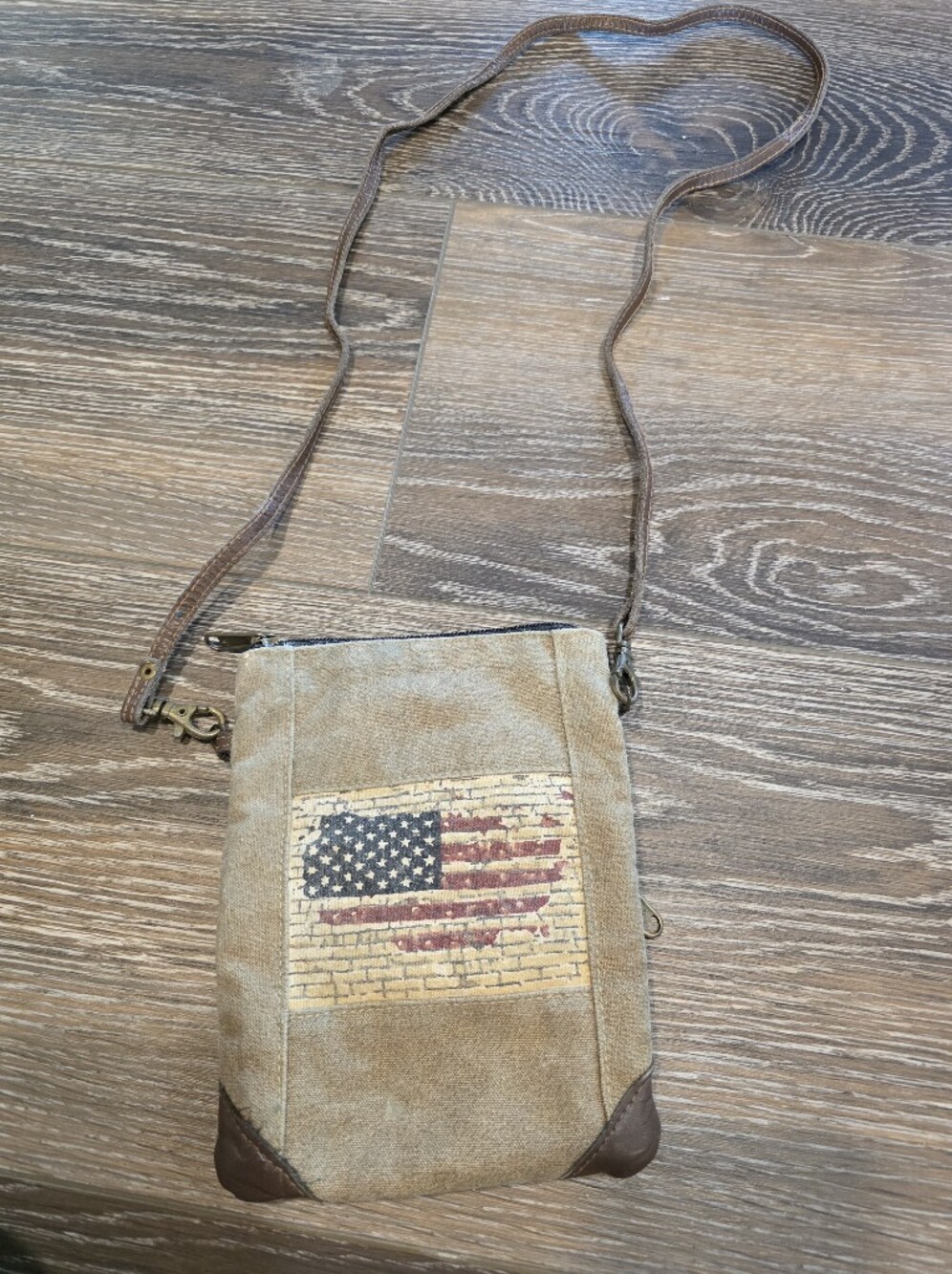 Mona B- Tan Crossbody with American Flag